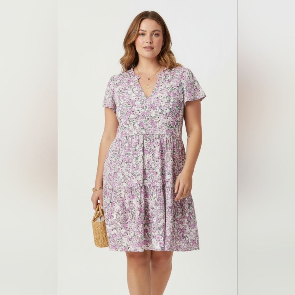 Terra & Sky Dress Purple Floral Boho Peasant Cottagecore14W NWT